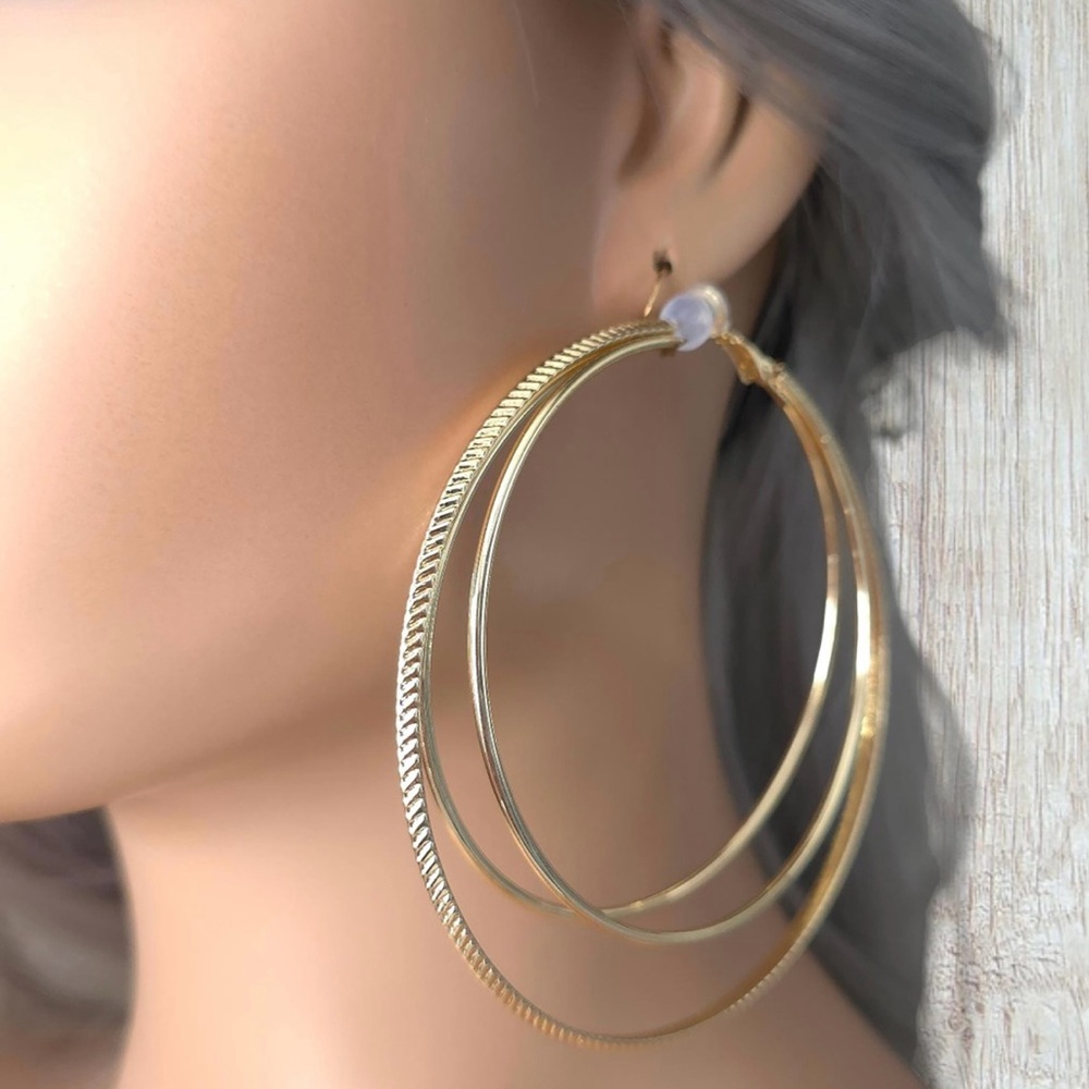 Stacked/Layered Big Gold Hoops with Textured Details